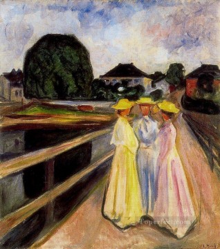 表現主義 Painting - 桟橋の三人の少女 1903 エドヴァルド・ムンク 表現主義